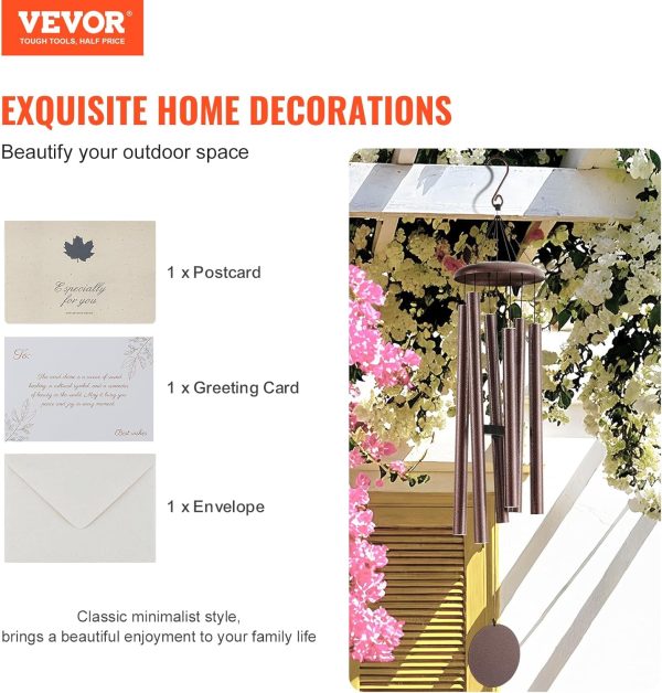 producer to buyer vevor large wind chimes for outside – 45" memorial wind chimes, unique 6-tube deep tone memorial wind chimes, bronze outdoor decor for patio, porch, garden, and backyard discounted pricing