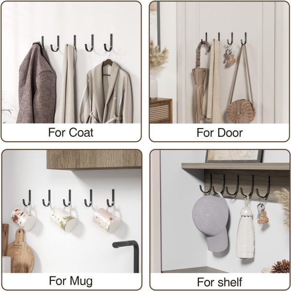 competitive pricing wall hooks for hanging towel/coat - 22lb screw in metal hanger wall mount, for outdoor, closet, door, bathrooms, for backpack, robe, black 5 pack one-stop wholesale