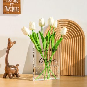 oem/odm services fixwal acrylic book vase for home decor, 6x8 inches aesthetic room decor, clear book shape artistic irregular transparent vase, bedroom or office decorations affordable bulk deals