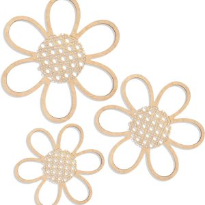 bulk purchase maitys 3 pieces boho daisy wall decor natural rattan flower wall hanging art wooden boho nursery flowers wall decor for home nursery(classic color) trade price