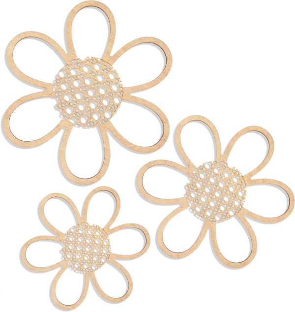 bulk purchase maitys 3 pieces boho daisy wall decor natural rattan flower wall hanging art wooden boho nursery flowers wall decor for home nursery(classic color) trade price