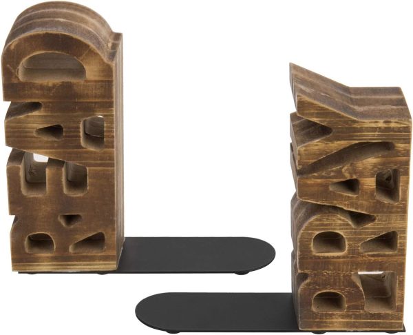 supplier direct mygift rustic burnt wood decorative bookends with read and pray carved block words, home office children's library book stand, 1 pair wholesale prices