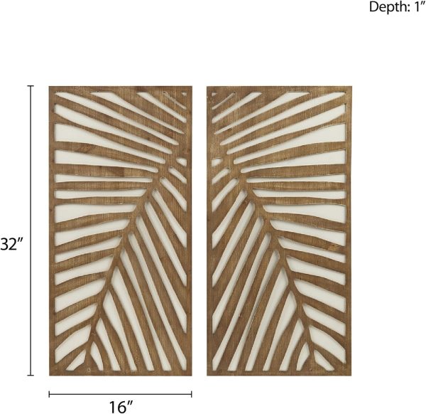 bulk purchase madison park wall art living room décor - birch palms botanical carved design, home accent modern kitchen dining decoration, ready to hang panel for bedroom, 16" w x 32" h, dark brown 2 piece trade price