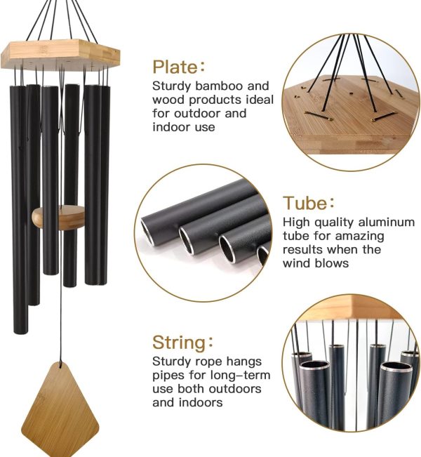 producer to buyer wind chimes outdoor deep tone, 30 inches wind chimes outdoor, memorial wind chimes with hook as gifts for mother's day/housewarming/christmas, patio, garden, yard, home decor. black discounted pricing
