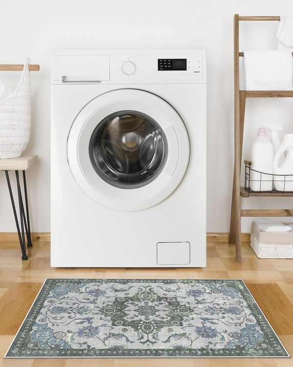global sourcing door mat 2x3 rug, small boho area rug for living room, machine washable kitchen rugs non-slip, entry mat indoor low pile throw floral rugs grey carpet for bedroom, entryway, hallways oem/odm services