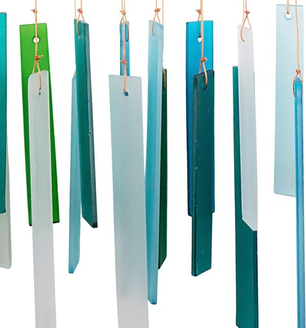 producer to buyer blue handworks seaglass & driftwood chime, sandblasted glass and found wood handcrafted wind chime discounted pricing