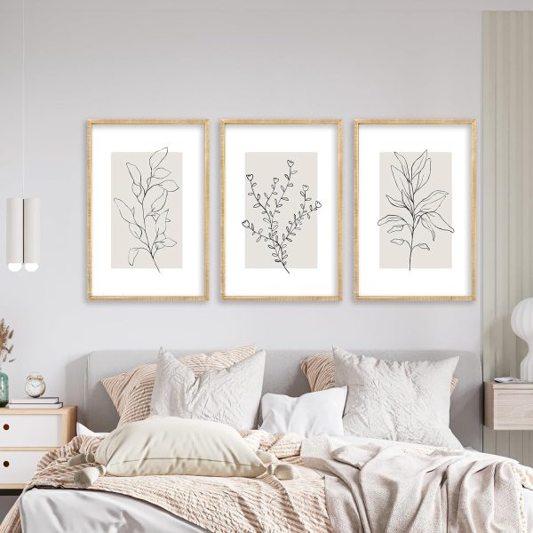 bulk purchase neutral botanical prints wall art decor set of 3 minimalist plant abstract line sign for office 16x11 inch living room home office wood framed boho family paintings wall hanging (wood) trade price