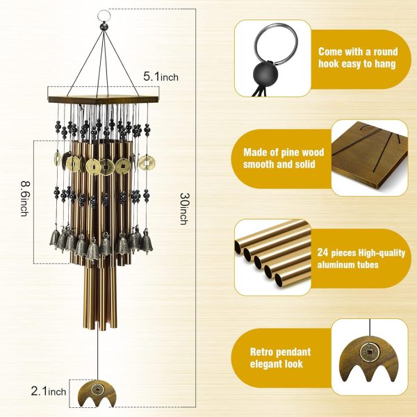 producer to buyer wind chimes for outside, 30"memorial wind chimes with 24 copper tubes and 16 copper bell for garden,patio,window wind chime hanging decoration,bronze memorial sympathy wind chimes gifts for mom discounted pricing