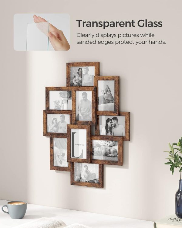 bulk purchase songmics collage picture frames, 4x6 picture frames collage for wall decor, 10 pack photo collage frame for gallery, multi family picture frame set, glass front, assembly required, rustic brown trade price