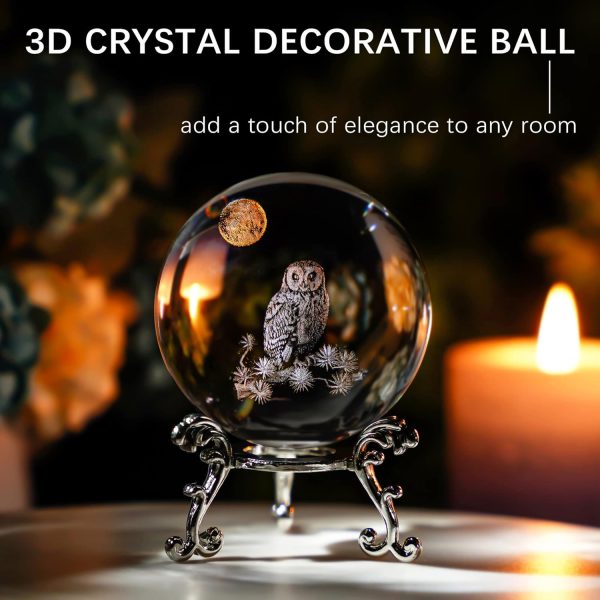 dropship from factory hdcrystalgifts 60mm 3d laser crystal ball paperweight owl figurines glass sphere decorative balls with stand gift mass production supply