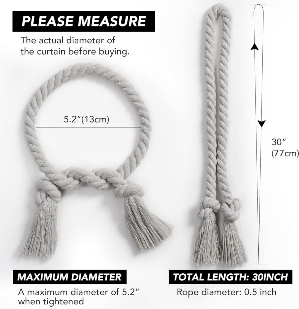 bulk purchase deconovo curtain tiebacks cotton rope for curtain drapes for home outdoor decor, decorative elegant curtain holdbacks, 2 pcs, grey factory discount