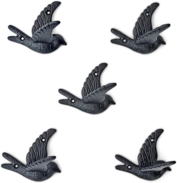 competitive pricing ambipolar 5-pack bird flying style coat hooks, vintage black hooks for coats, hats, and more, sturdy cast iron construction, rustic farmhouse theme, easy installation versatile and durable one-stop wholesale