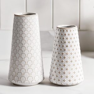 oem/odm services ceramic vase for decor, 6 inch+7.1 inch white flower vase for lego flowers, tulip and pampas grass, embossed farmhouse vases for centerpieces,home living room dining table office decor, arctic white affordable bulk deals