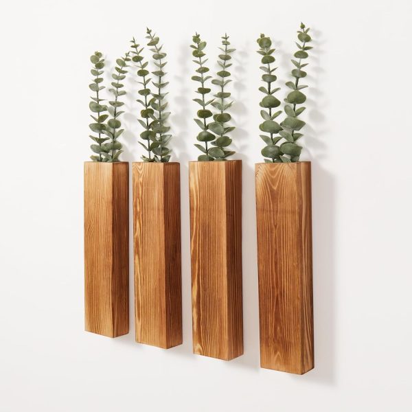 bulk purchase wood wall planters with artificial eucalyptus, modern farmhouse wall decor for living room, bedroom, bathroom, wooden pocket hanging wall vase with faux plant decor (4 pack) trade price