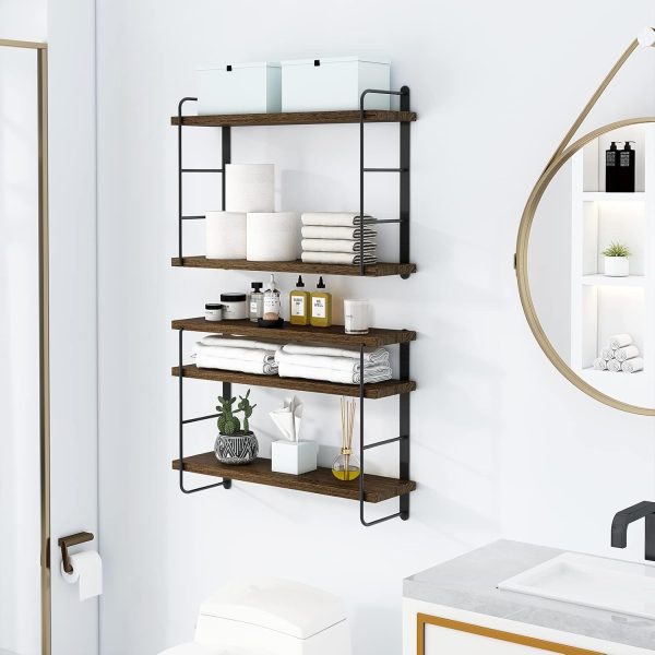 bulk purchase wall mounted floating shelves - rustic wall decor wood shelves for bedroom, living room, bathroom and kitchen storage, easy installation hanging shelves (5, brown) trade price