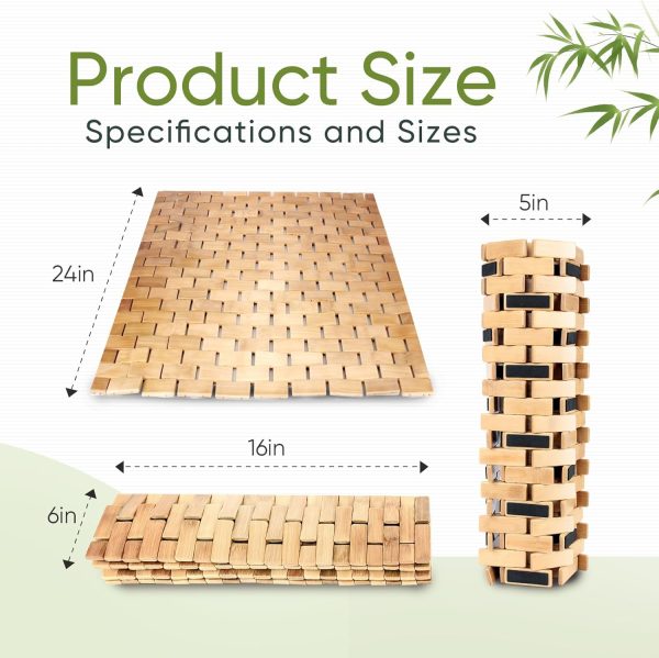 manufacturer direct natural bamboo bath mat, 24 x 16 inches non-slip bamboo shower mat, waterproof foldable small wood bath mat for bathtub, sauna, spa, indoor or outdoor bathroom accessories trade price