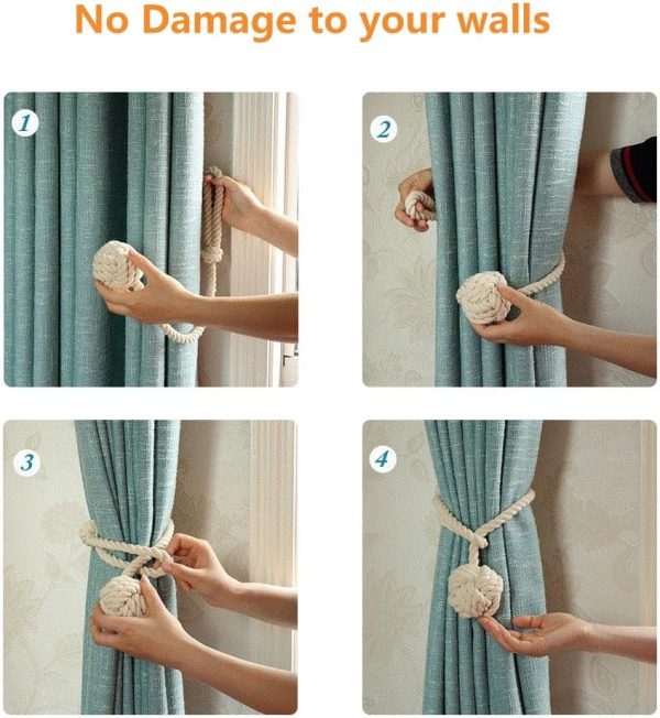 bulk purchase melaluxe 4 pack curtain tiebacks - heavy duty curtain rope tieback, handmade rural decorative curtain holdbacks (beige) factory discount