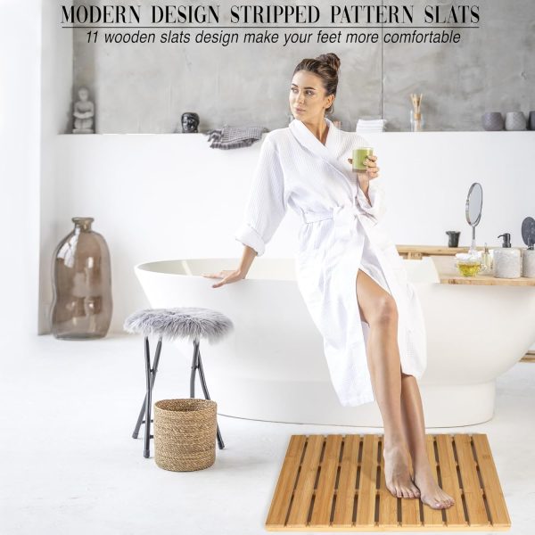 manufacturer direct bamboo bath and shower mat - non slip wood design - with waterproof anti corrosion seals - protect your floor from damage - wooden durability for indoor sauna and outdoor spa use trade price