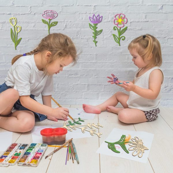 bulk purchase perkoop 8 pcs wooden wildflowers wall decor colorable wooden flowers cutout signs boho wood flowers wall decals hanging sculpture for kids nursery wall art bedroom living room decor (elegant style) trade price