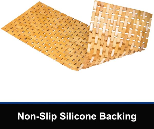 manufacturer direct bambo bath mat bathroom runner long large rugs floor wood shower bathtub waterproof non slip accessories 16x48 inch easy to clean, natural, 1 pc trade price