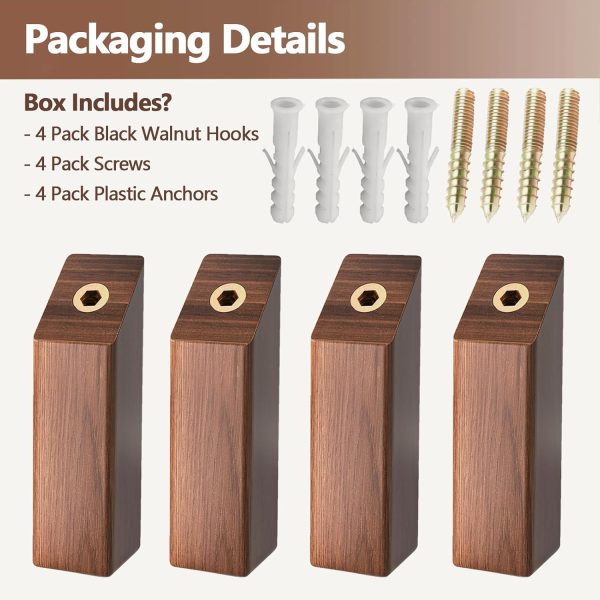 competitive pricing wood wall hooks, 4pack coat hooks wall mounted rustic wooden hooks natural robe hook hanging bathroom clothes hanger hat & bag decorative hooks heavy duty entryway wall hangers towel hooks(walnut) one-stop wholesale