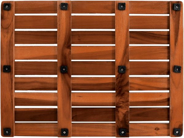 manufacturer direct utoplike (24"x18") teak wood bath mat, shower mat for bathroom, wooden floor mat square large for spa home or outdoor trade price