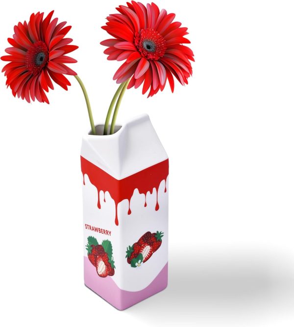 oem/odm services meant2tobe | milk carton vase - juice box planter design flower vase - cool lemon fruit home vase - a unique and artistic flower vase for small bunches - 2.7lx2.7wx9.75h in - red affordable bulk deals