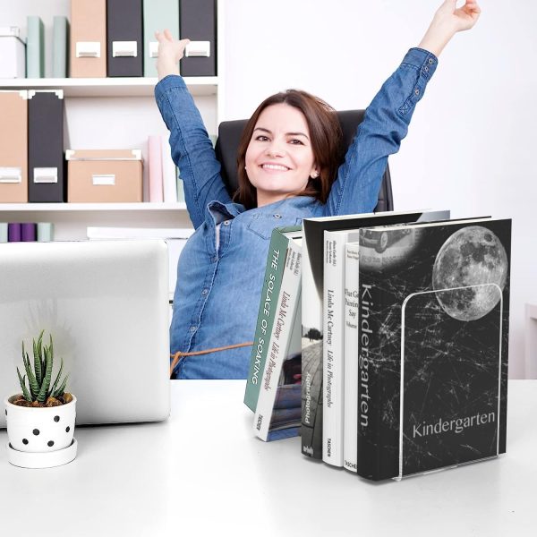 supplier direct maxgear bookends acrylic book ends clear book ends for shelves decorative bookends for shelves non-skid book end heavy duty bookend book holders for shelves book stoppers (2 pair/4 pieces, large) wholesale prices