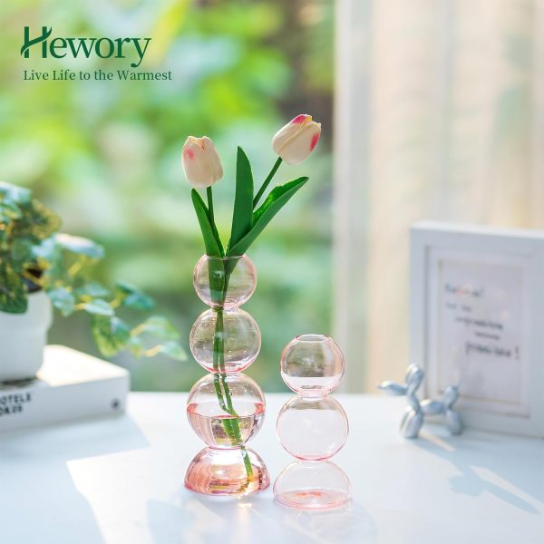 oem/odm services glass bubble vases for flowers, hewory 2pcs pink unique cute single flower vase for centerpieces, funky aesthetic vase skinny bud vase, cool groovy decor for home living room bedroom office tabletop affordable bulk deals