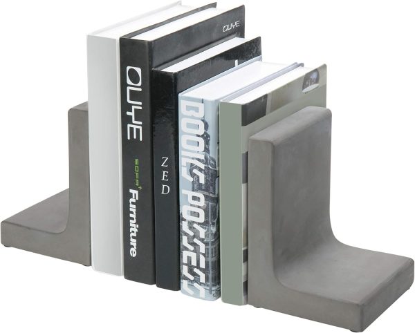 supplier direct mygift solid cement bookends for shelf in gray finish l-shaped decorative heavy duty non-skid book stopper for home office school, 1 pair wholesale prices