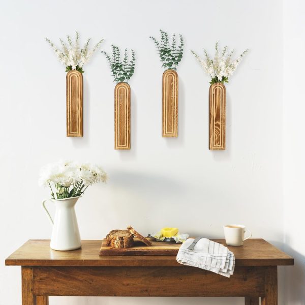 bulk purchase 4pack wall decor wood wall planters for indoor plants, wood wall decor for bathroom, living room, bedroom, modern farmhouse wall decor wood vase for decor dried flowers and faux greenery(rustic brown) trade price