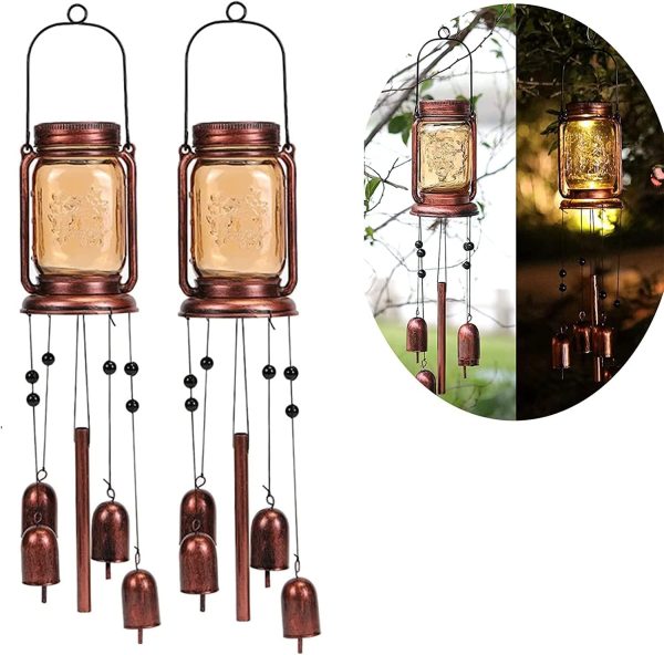 producer to buyer 2 pack solar wind chimes for outside- gifts for mom women grandma,solar mason jar wind chime light unique hanging wind chimes outdoor,ip65 waterproof, yard garden terrace courtyard discounted pricing