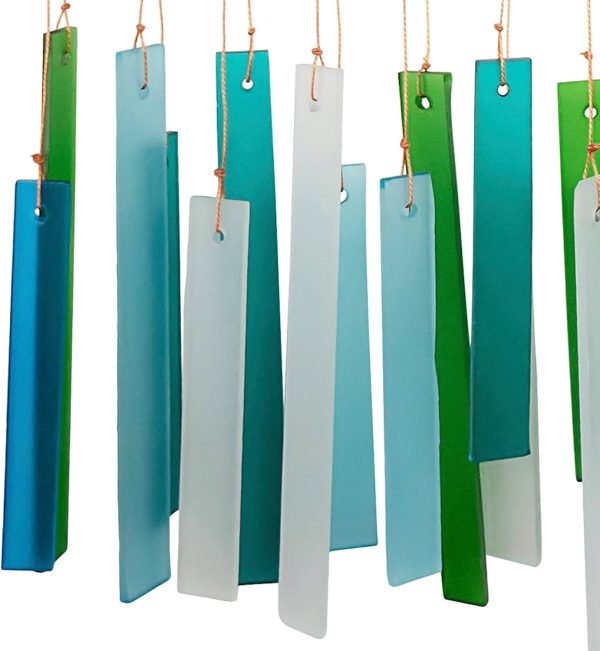producer to buyer blue handworks seaglass & driftwood chime, sandblasted glass and found wood handcrafted wind chime discounted pricing