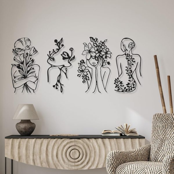 factory direct therwen 4 metal wall art decor minimalist abstract woman single line drawing wall art female home decor hanging art print for bedroom bathroom living room, black 17 x 10 in(stylish style) volume discount