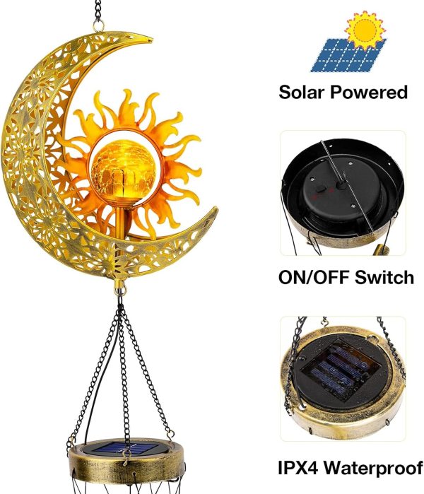 producer to buyer jyps sun moon solar wind chimes for outside crackle glass ball waterproof wind chimes outdoor clearance deep tone garden decor birthday unique gifts for women mom grandma windchimes gardening discounted pricing