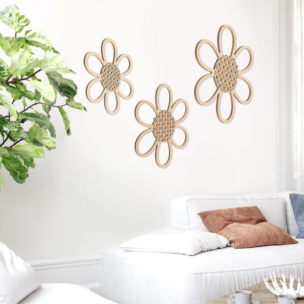 bulk purchase maitys 3 pieces boho daisy wall decor natural rattan flower wall hanging art wooden boho nursery flowers wall decor for home nursery(classic color) trade price