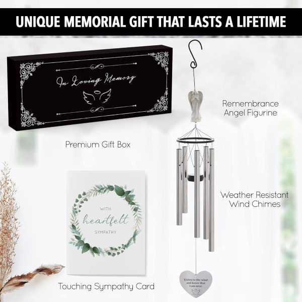 producer to buyer angel memorial wind chimes for loss of loved one - 34" large sympathy wind chimes, memorial gifts for loss of loved one mother father husband bereavement wind chimes for outside deep tone discounted pricing