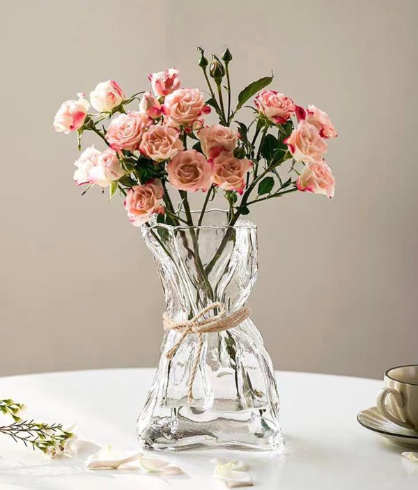 oem/odm services 6 inch small glass flower vase, irregular clear flower vases for centerpiece table indoor desk decor, modern art decorative vase for home office wedding bookshelf housewarming gift affordable bulk deals