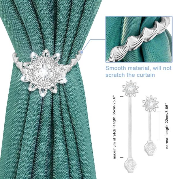 bulk purchase auleep magnetic curtain tiebacks, 4 pack magnetic decorative drapes curtain clips buckle, flower curtain tie back, european and american style (silver) factory discount