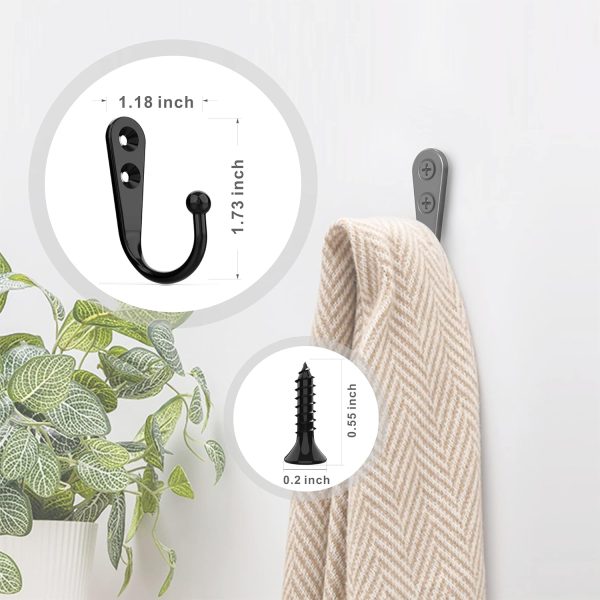 competitive pricing 15 pcs black wall mounted coat hooks, hanger hook with 30 pieces screws for hanging hat, towel, key, robe, coats, scarf, bag, cap, coffee cup, mugs one-stop wholesale