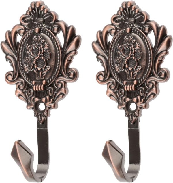 competitive pricing 2pcs wall hooks red copper rose pattern carved vintage drapery clothes key hook bathroom bedroom multi-function decorative hook with screws one-stop wholesale