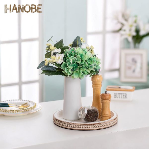 wholesale direct hanobe decorative serving tray wood: white washed bead round tray decor for coffee table rustic wooden trays farmhouse centerpiece for living room kitchen counter bulk purchase at factory prices