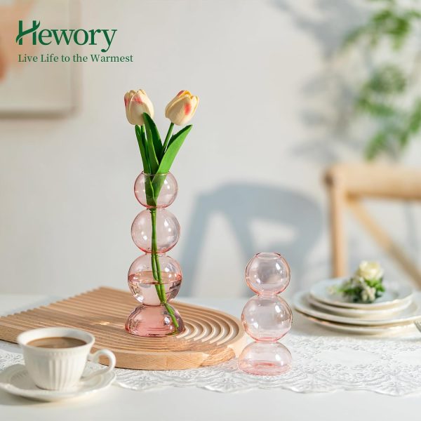 oem/odm services glass bubble vases for flowers, hewory 2pcs pink unique cute single flower vase for centerpieces, funky aesthetic vase skinny bud vase, cool groovy decor for home living room bedroom office tabletop affordable bulk deals
