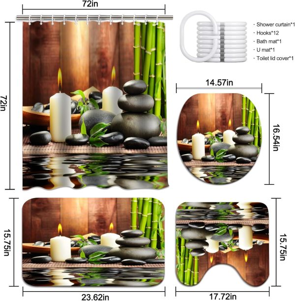 manufacturer direct lnond 4pcs spa bathroom shower curtain sets with rugs, stone bamboo bathroom sets with shower curtain and rugs and accessories trade price