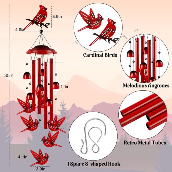 producer to buyer cardinal wind chimes for outside, cardinal gifts for women soothing tones memorial wind chime garden decor, 35" christmas windchimes outdoors for yard, patio, christmas new year discounted pricing