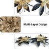factory direct liffy black gold metal flowers wall decor,15" 3d multi-layer modern floral art, rustic distressed hanging decor for indoor, bedroom living room garden patio, home decoration accent volume discount