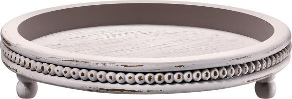 wholesale direct handmade wooden decorative tray, small beaded coffee table tray decor, grey round decorative tray for coffee table, dining room table entryway and living room table bulk purchase at factory prices