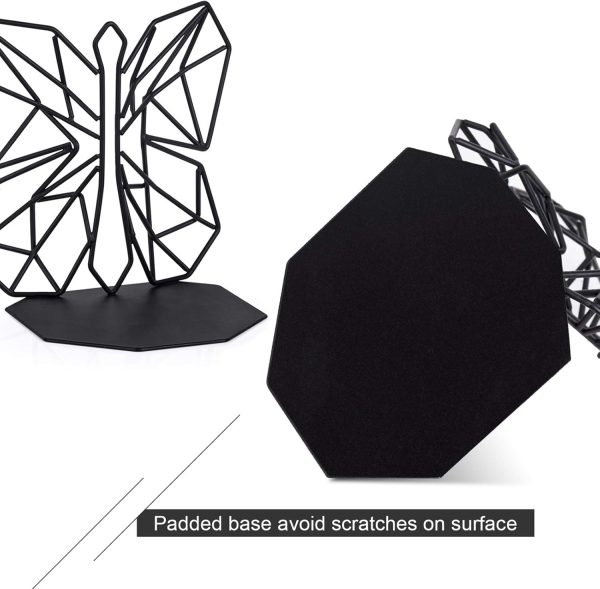 supplier direct alsonerbay bookends geometric decorative metal book stoppers abstract creative book supports, book holders for shelves, butterfly book ends for office 1 pair (black) wholesale prices