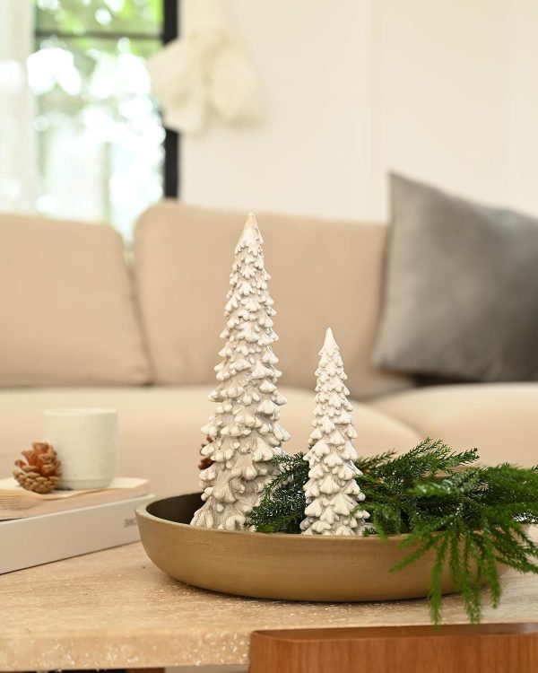 dropship from factory rm roomers 2pcs resin christmas tree statues, table top small white christmas decorative figurine set, indoor artificial xmas tree figurines for desk gifts mass production supply
