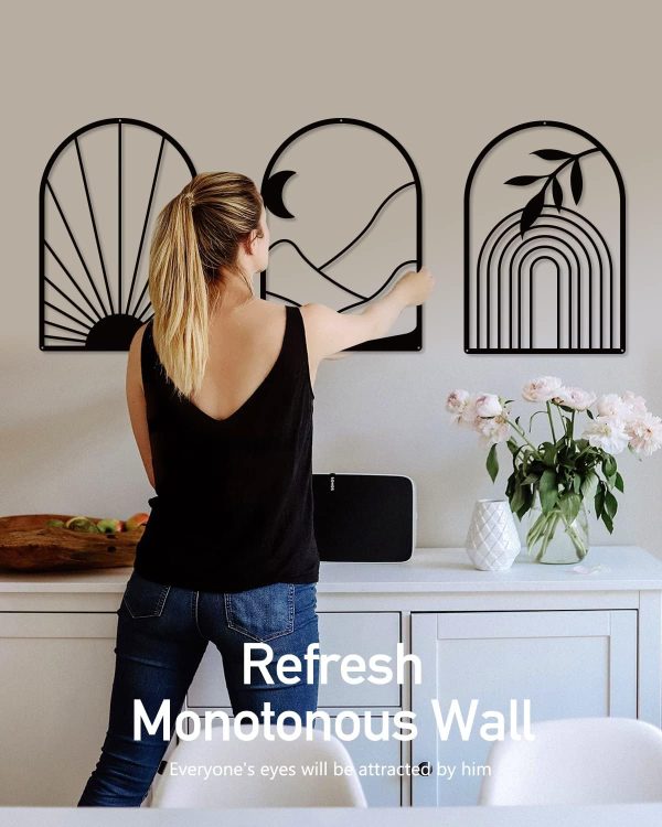 factory direct sokurdeg boho black metal wall decor black minimalist wall art large bohemian line metal wall art black boho wall art for bedroom bathroom living room (3 pack, 12 x 17 in) volume discount